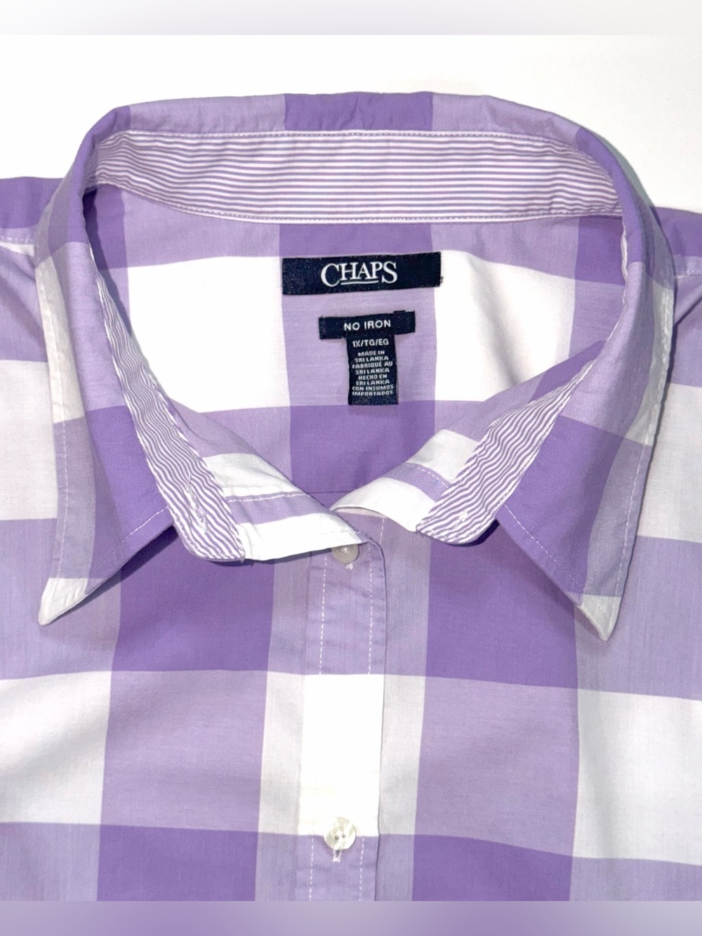 Chaps NO IRON 100% Cotton Button Up Shirt 3/4 Sleeve Purple White Womens Sz 1X - Picture 5 of 11